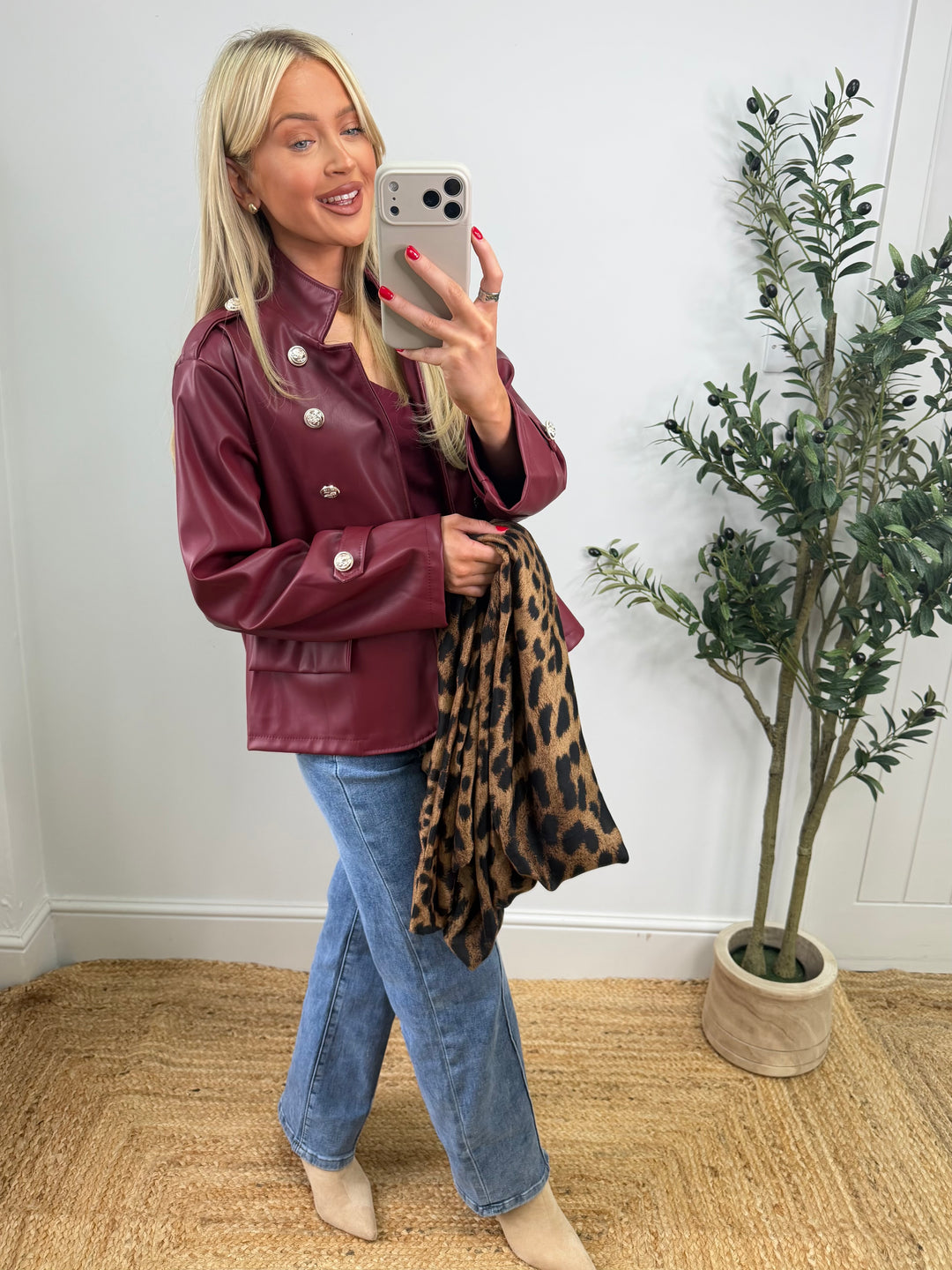 Penny PU Military Jacket - Wine