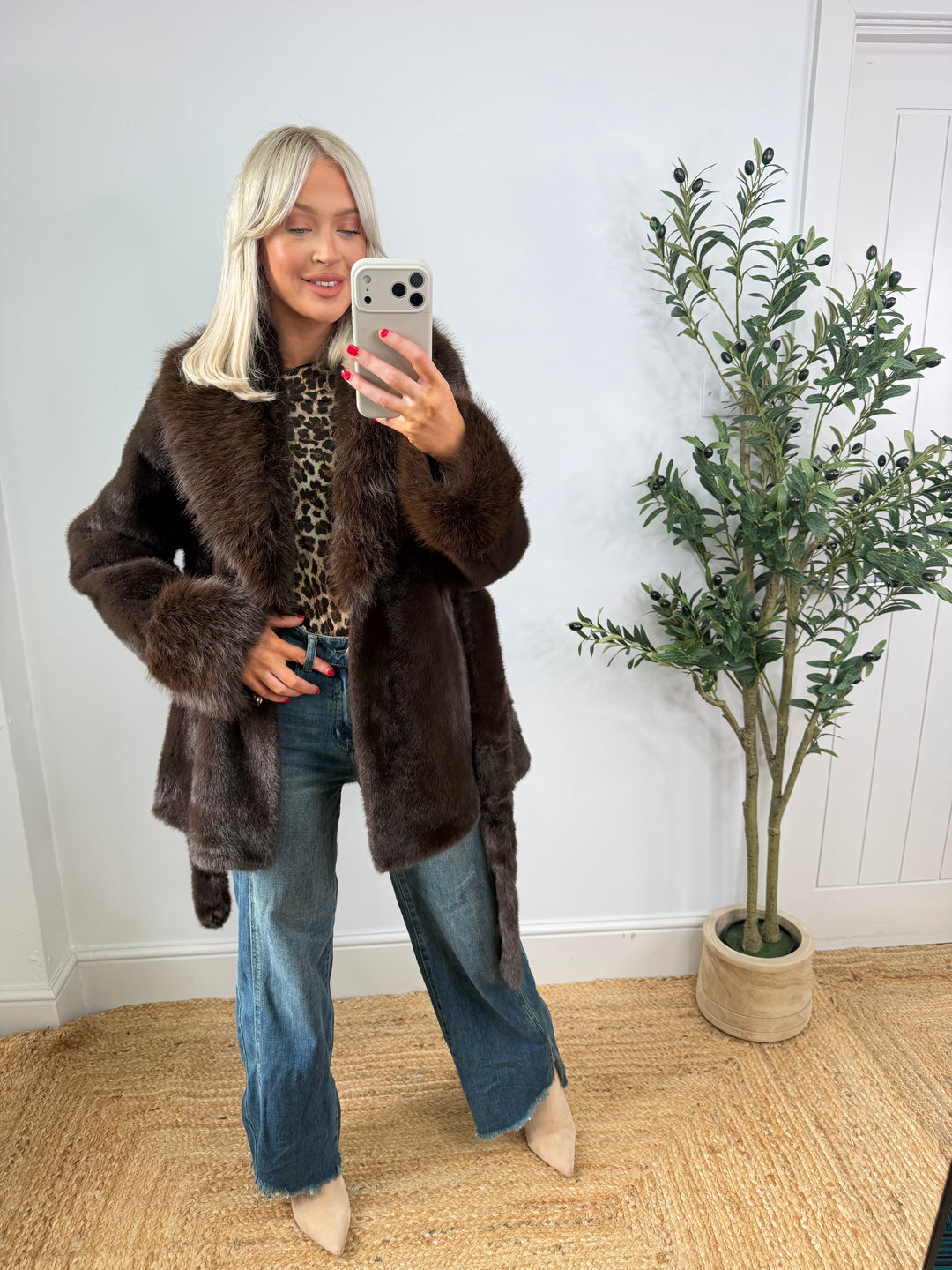 Luxe Fur Faux Coat - Chocolate