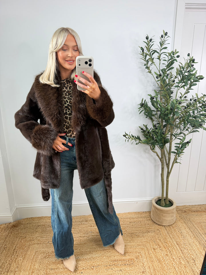 Luxe Fur Faux Coat - Chocolate