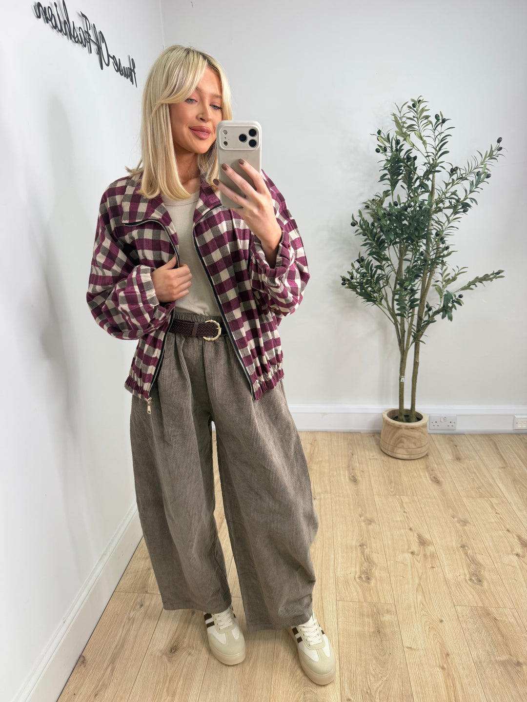 Ruby Cotton Checkered Bomber - Magenta