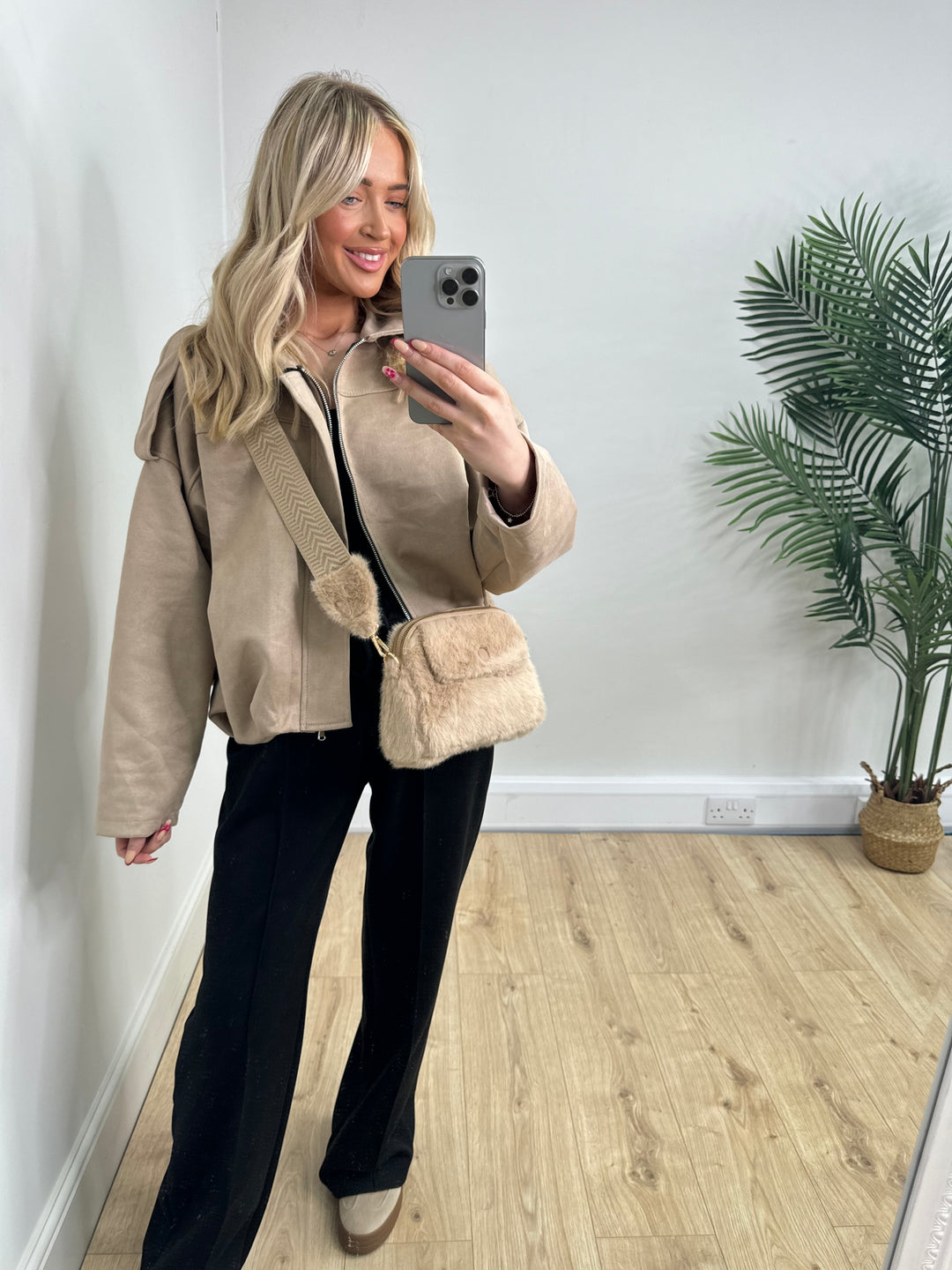 Brianna Suede Bomber - Cream