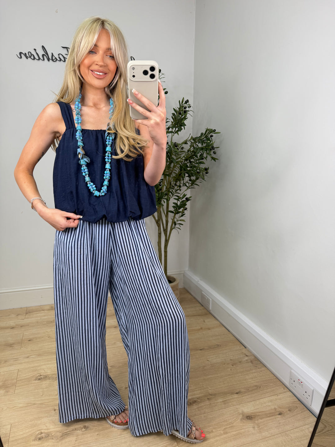 Nova Linen Pinstripe Trousers - Navy