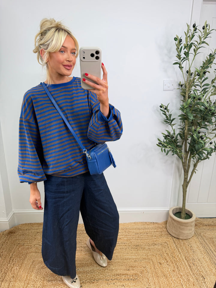 Kyra Stripe Sweatshirt - Chocolate & Blue