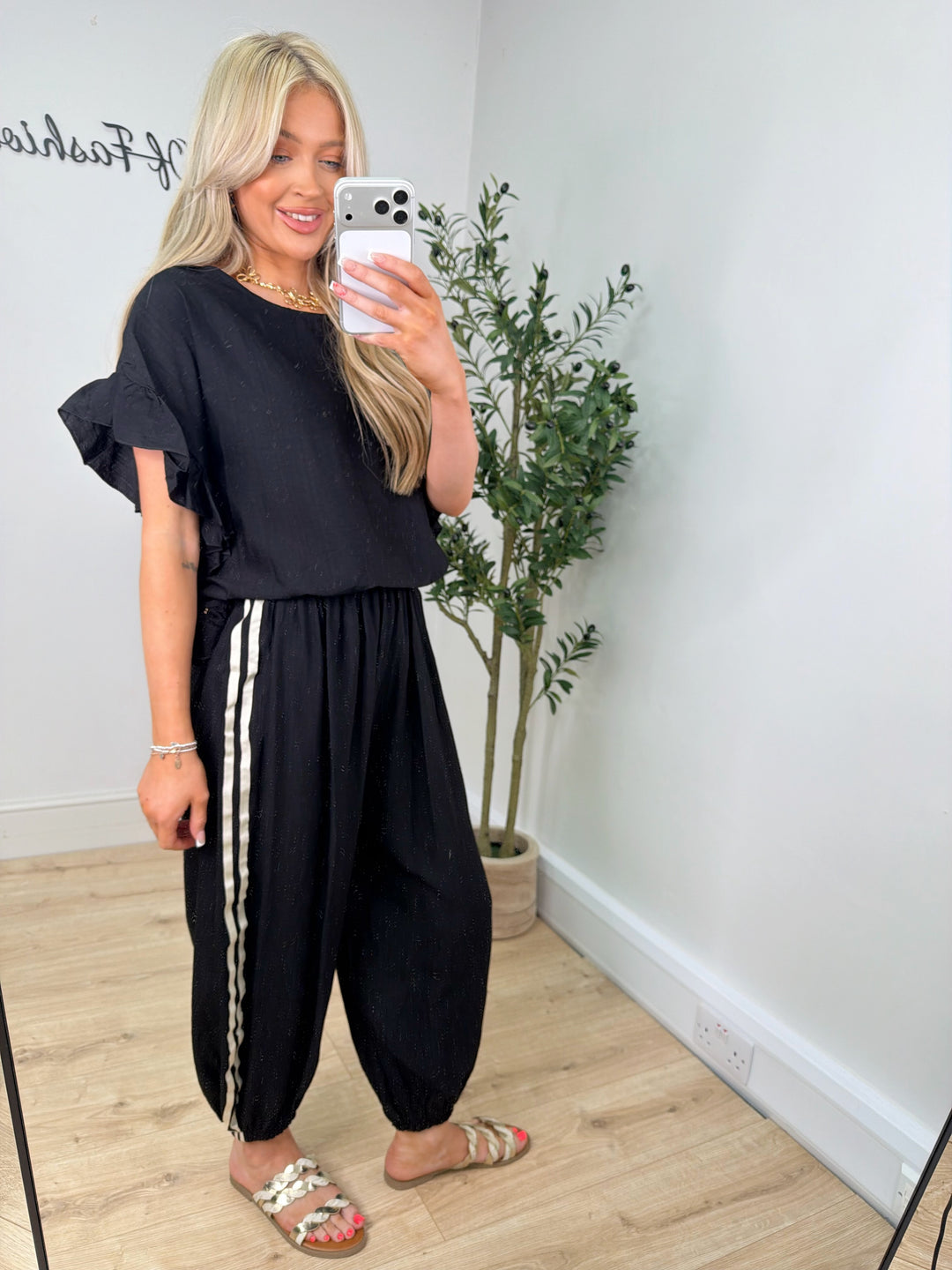 Kady Stripe Balloon Trousers - Black