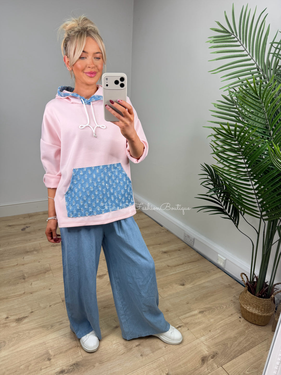 Skye Denim Hoodie - Pink