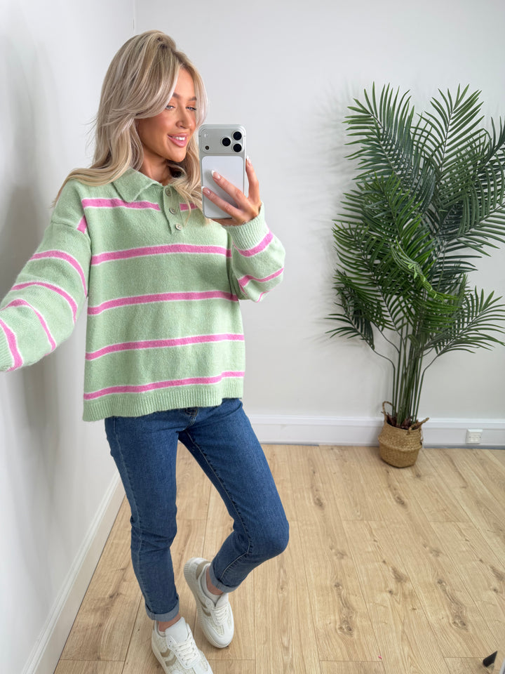 Sophia Stripe Knit - Sage & Pink