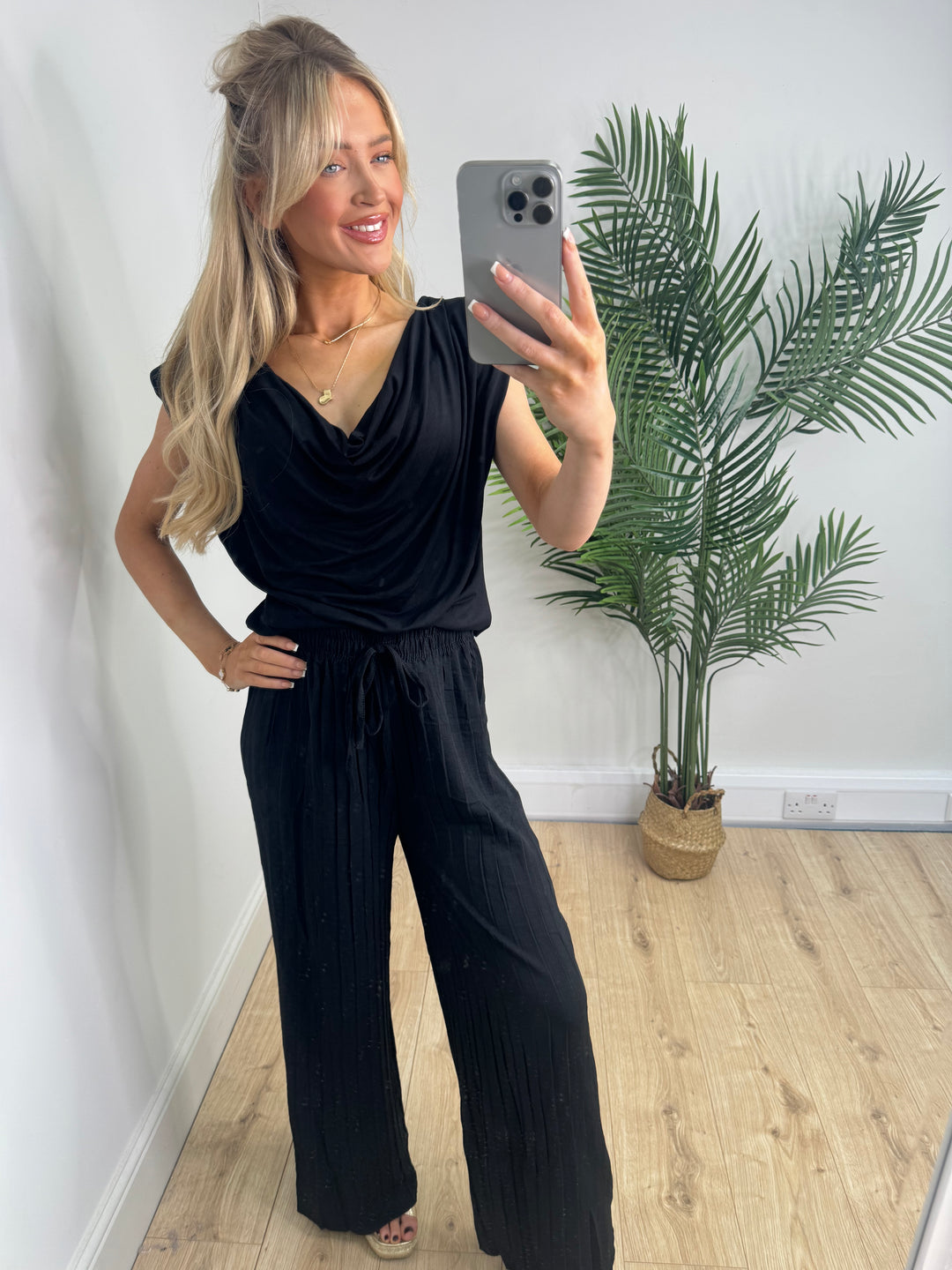 Lisa Cowl Neck Top - Black