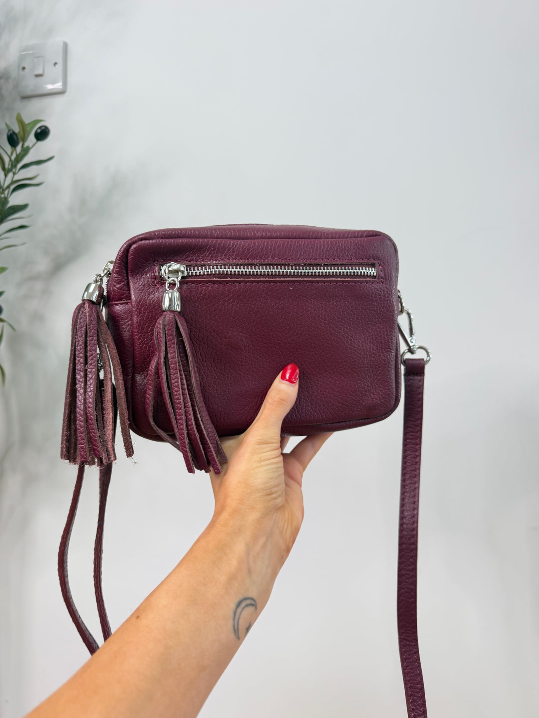 Real Leather Camera Bag - Burgundy