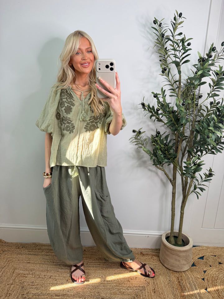 Judy Top - Pistachio & Khaki