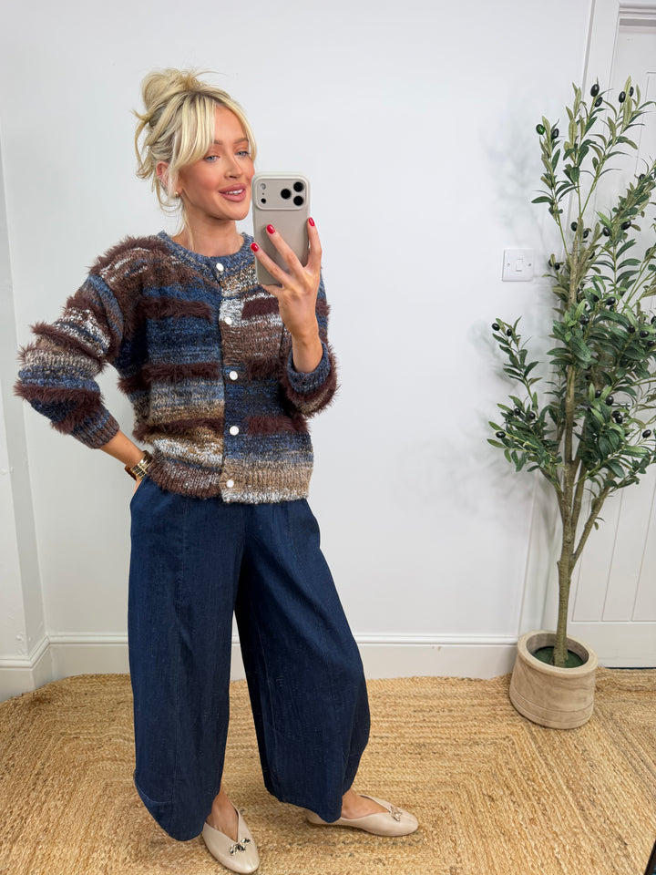 Mariah Cardigan - Chocolate & Blue