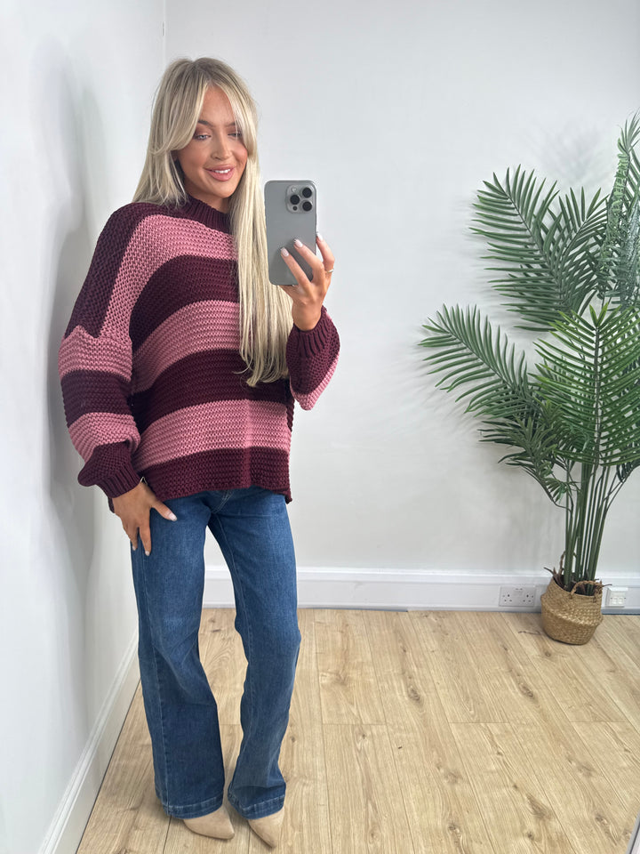 Chunky Stripe Jumper - Pink & Burgundy