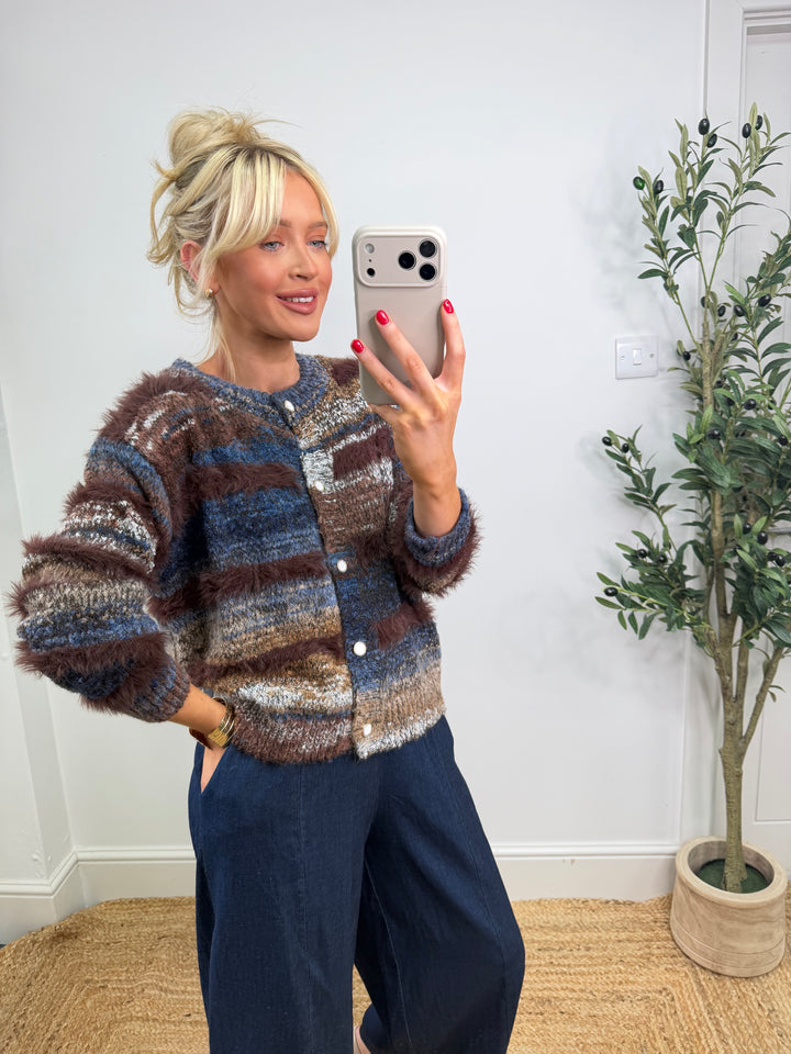 Mariah Cardigan - Chocolate & Blue