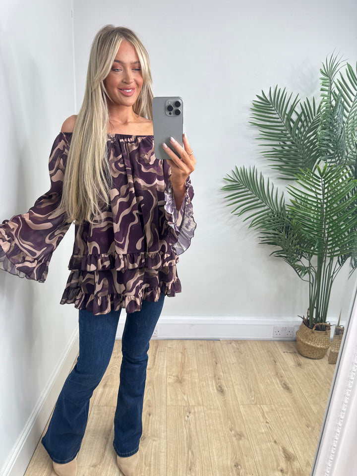 Taylor Bardot Blouse - Plum