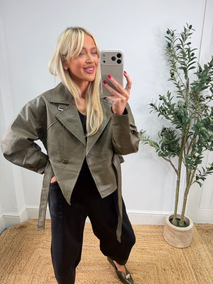Mary PU Jacket - Olive