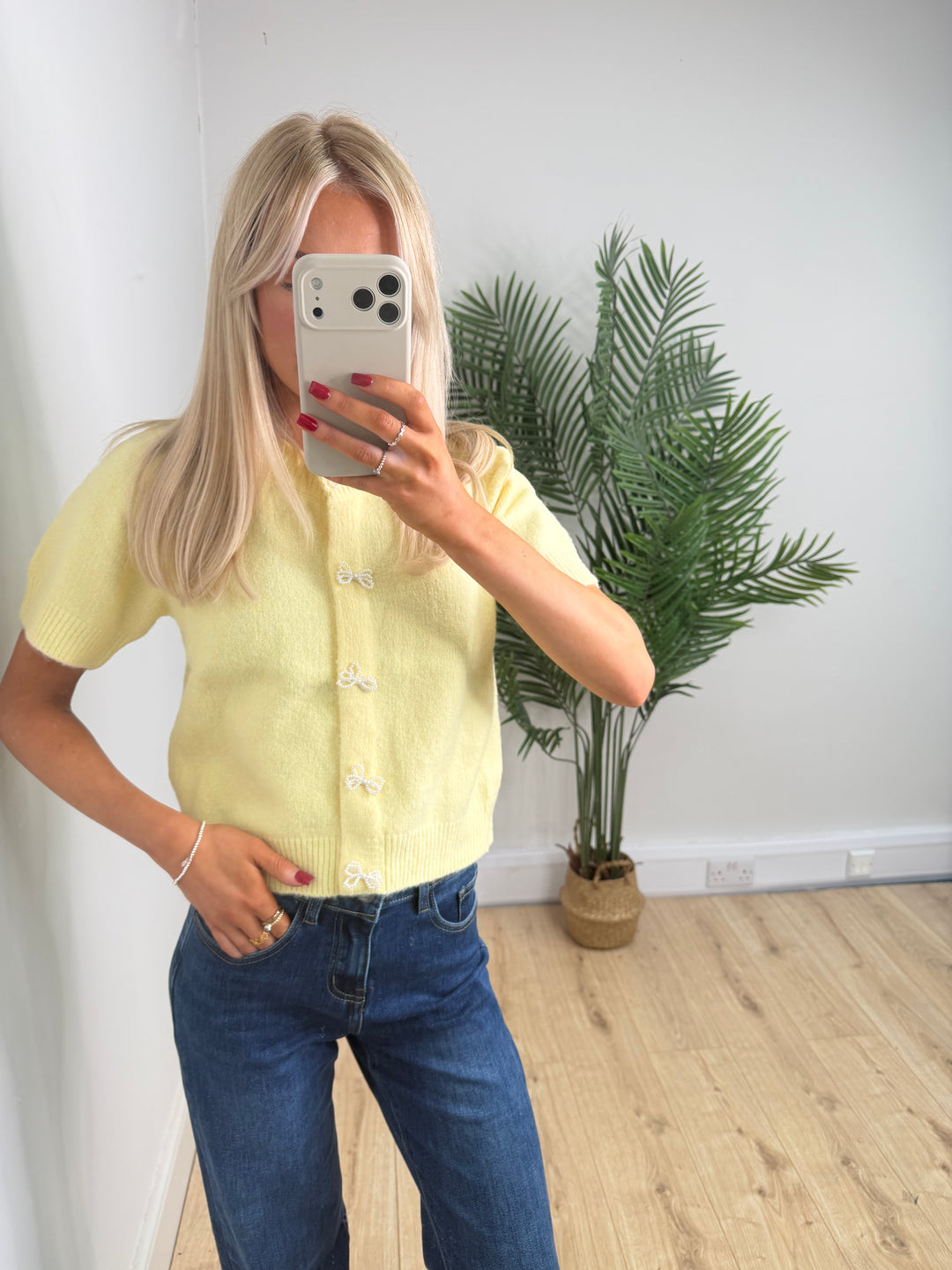 Pearl Bow Knit - Lemon Yellow