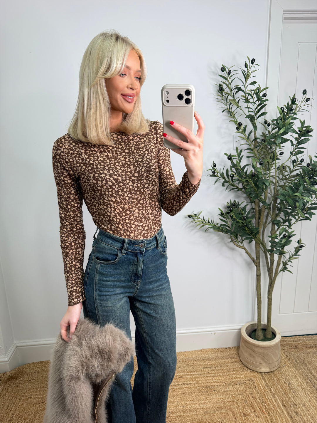 Cashmere Blend Top - Chocolate Floral
