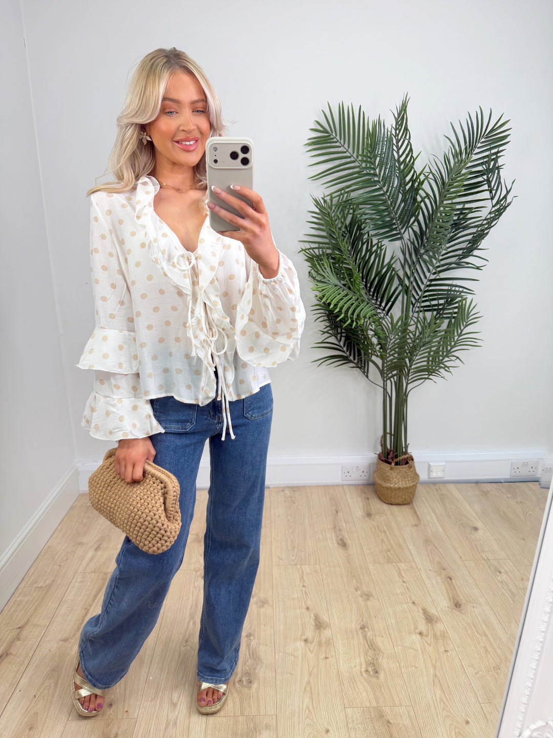 Martha Polka Dot Top - Beige