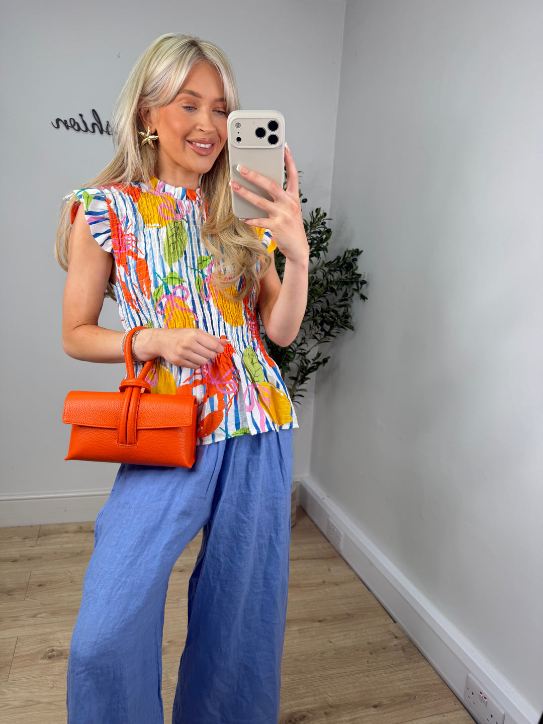 Printed Peplum Top - Fruit & Lobster