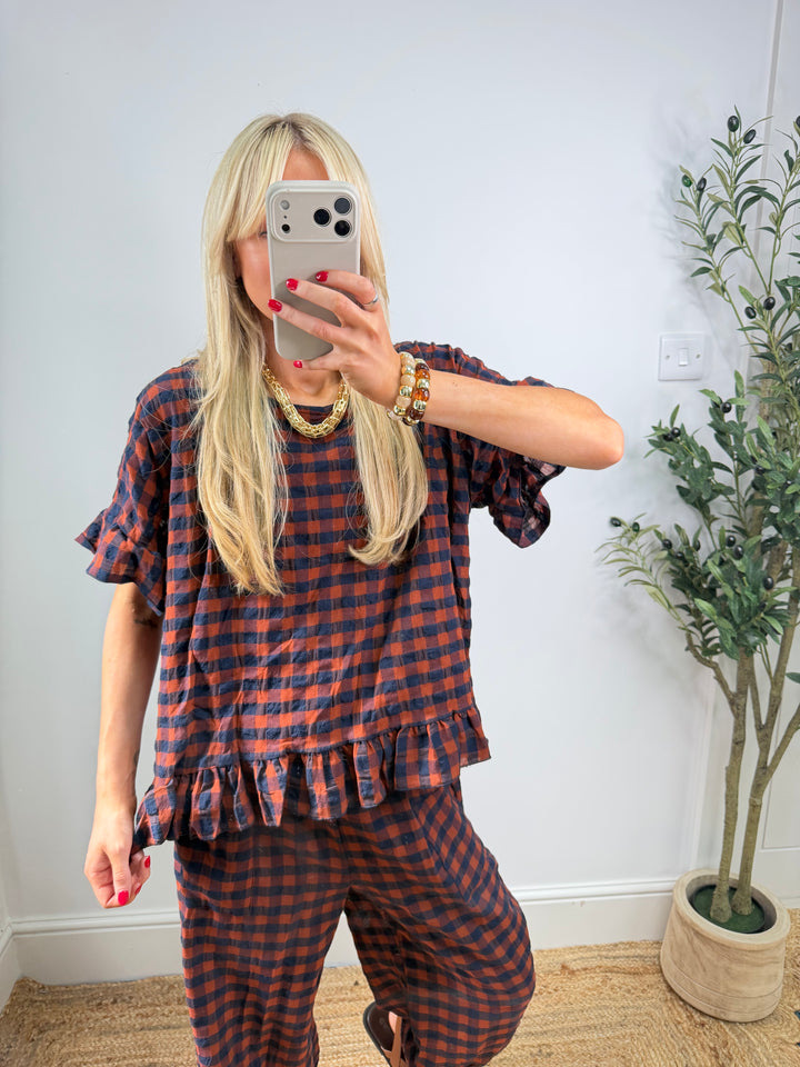 Delane Gingham Ruffle Top - S2
