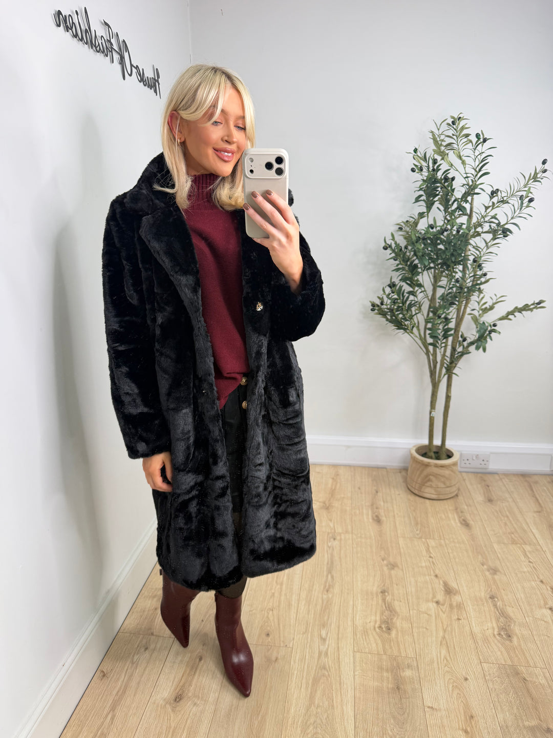 Josie Faux Fur Coat - Black
