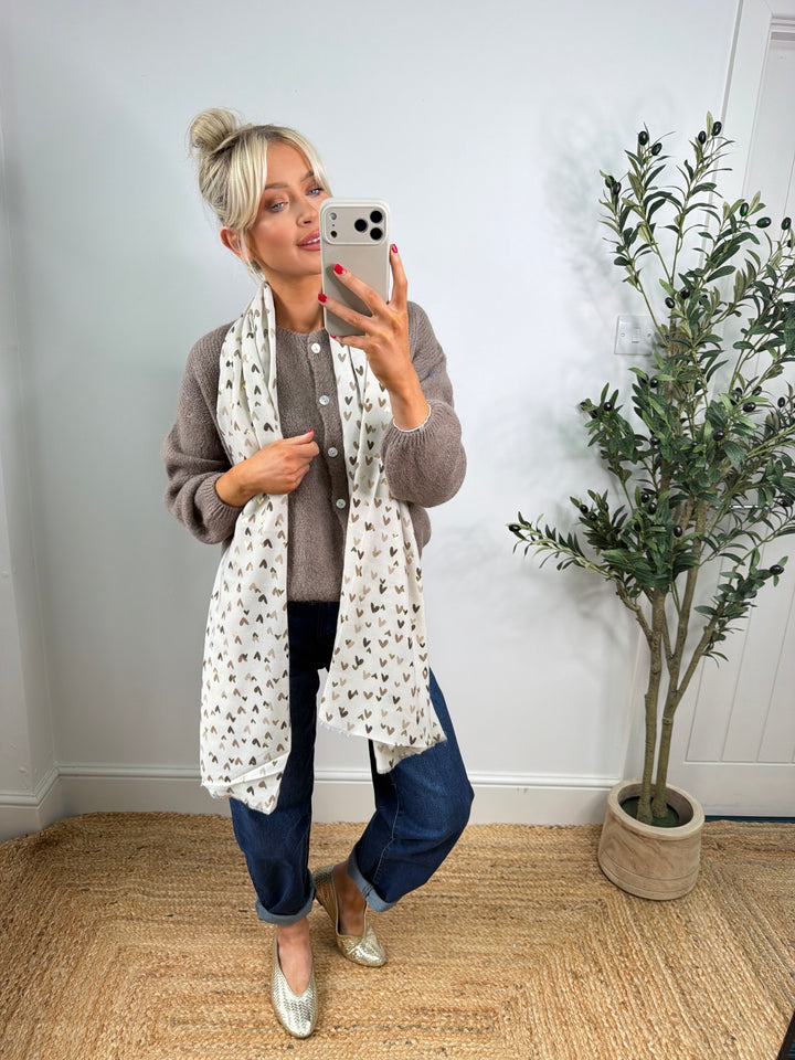 Mini Heart Scarf - Cream