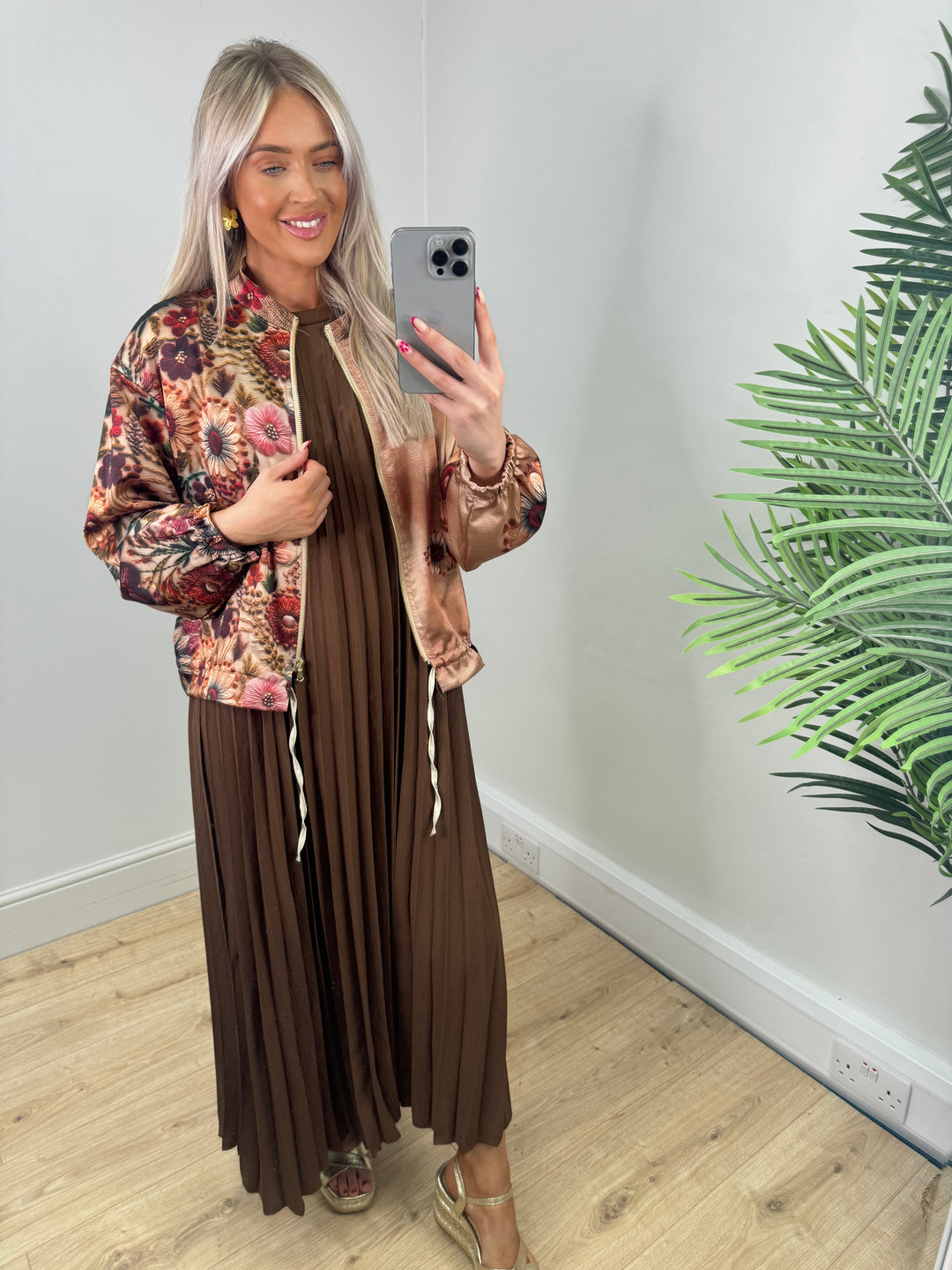 Floral Bomber Jacket - Tan