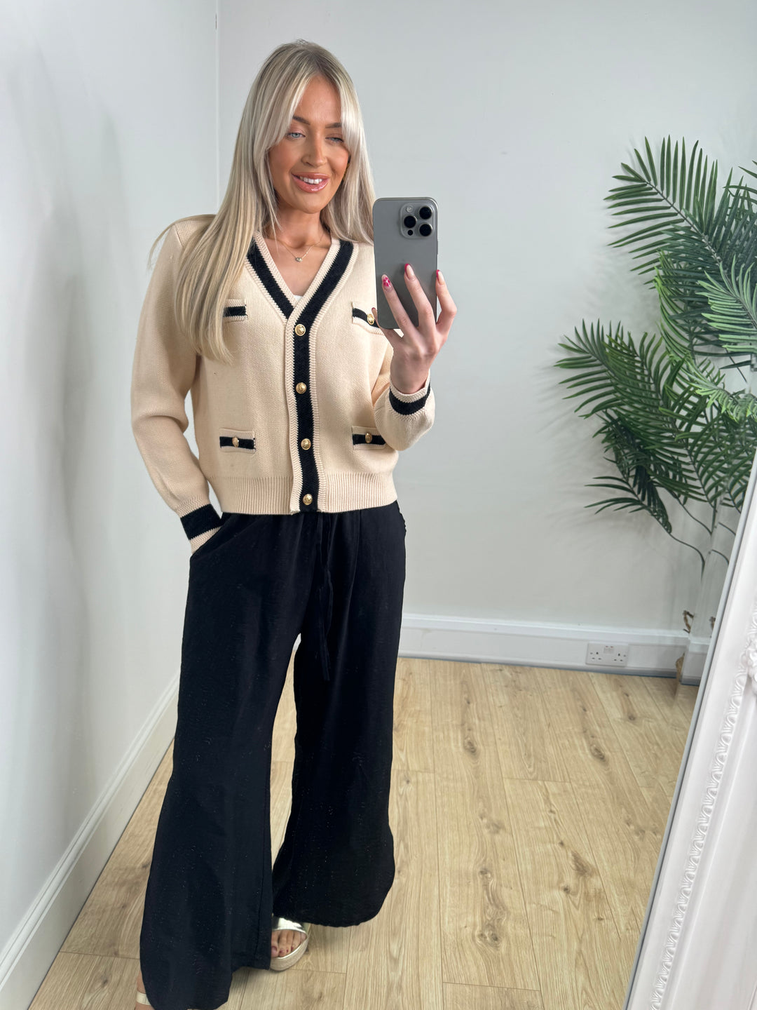 Gold Button Cardigan - Cream
