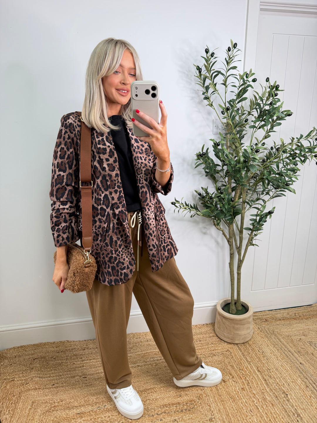 Ruched Blazer - Tan Leopard