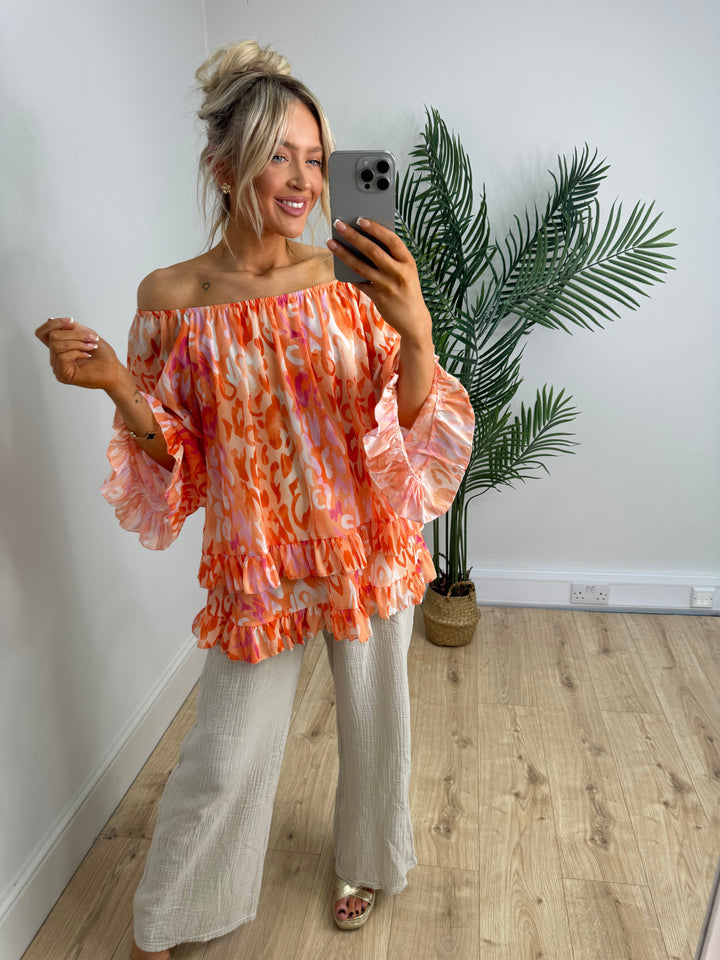 Lacey Bardot Top - Orange
