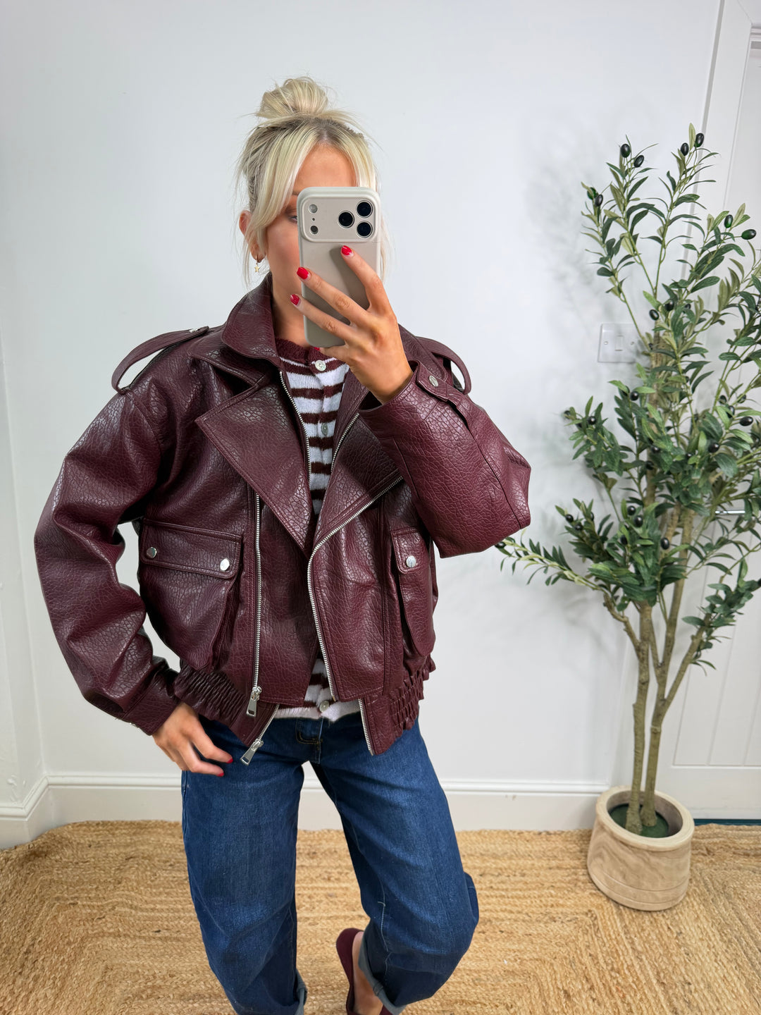 Stella PU Biker Jacket - Wine