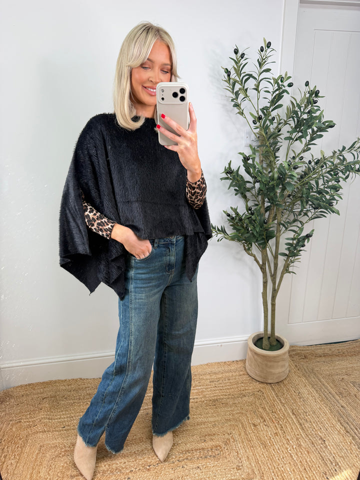 Lissy Faux Fur Poncho - Black
