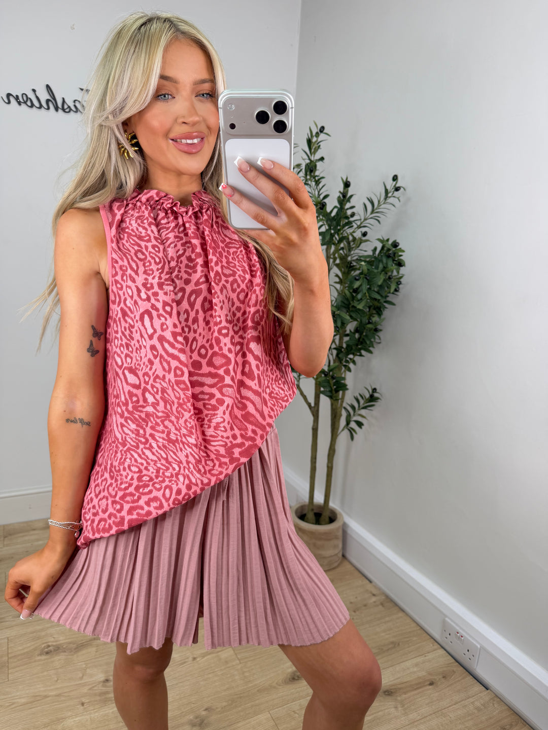Leonie Leopard Top - Coral