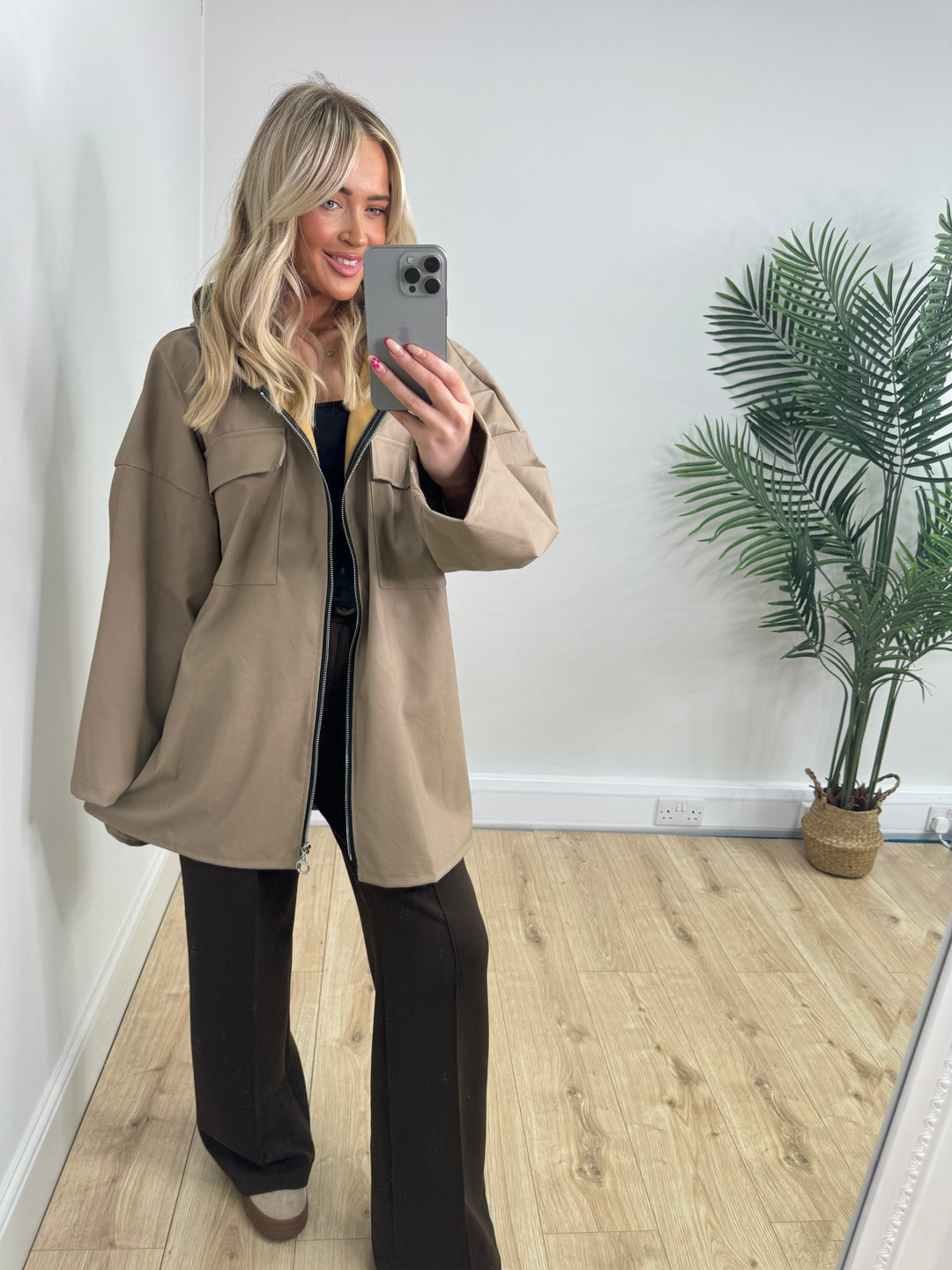 PU Pocket Jacket - Beige