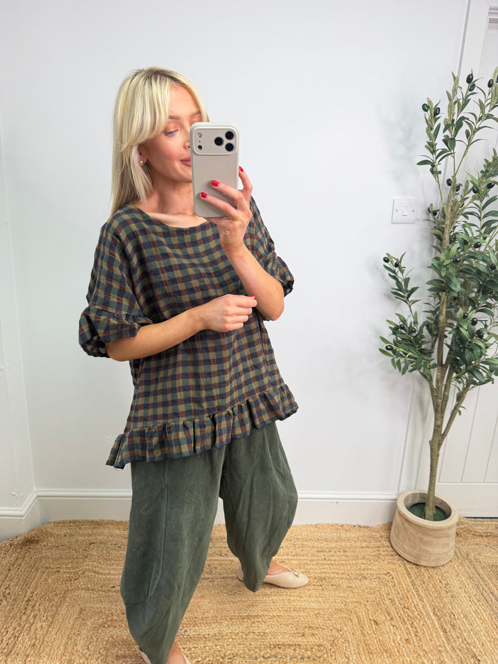 Delane Gingham Ruffle Top - S4
