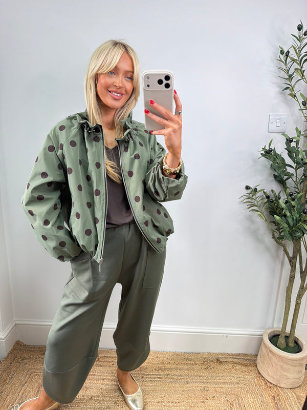 Polka Cavan Jacket - Khaki & Chocolate