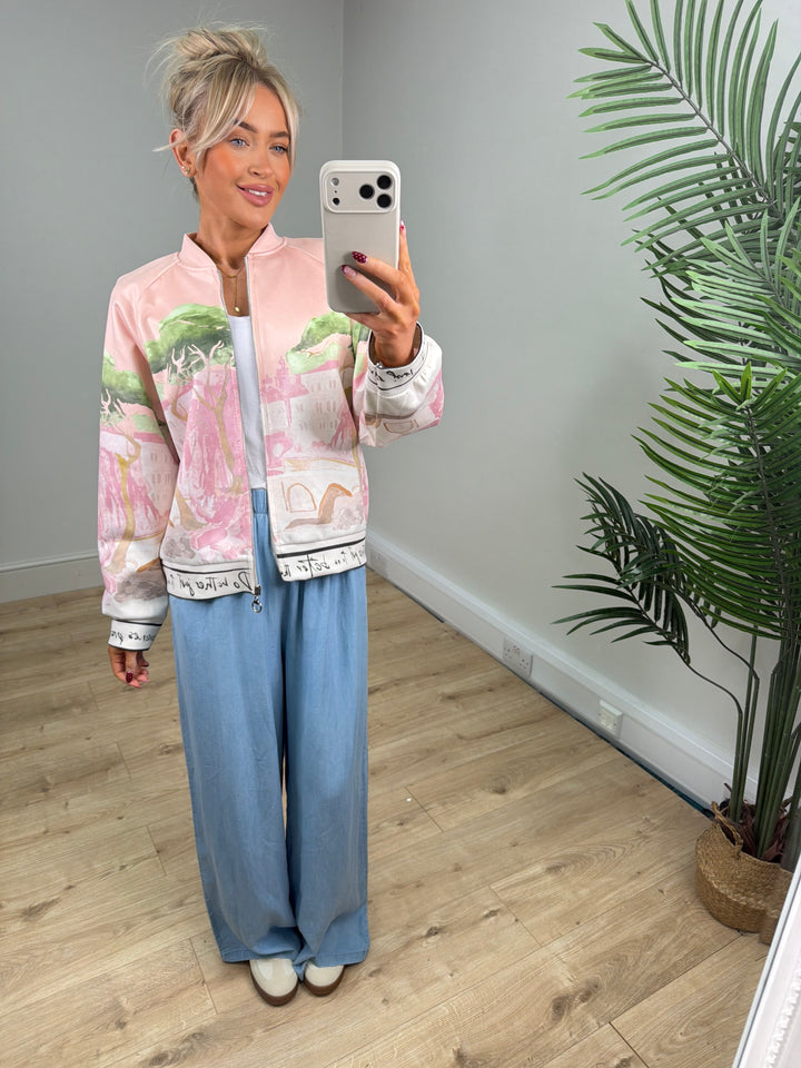 Cora Faux Suede Bomber - Baby Pink