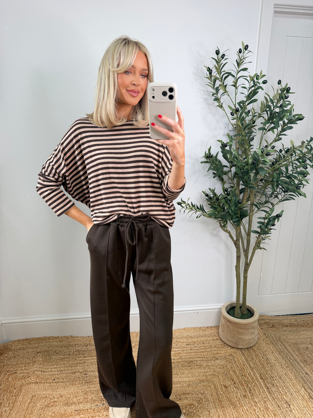 Alexandra Soft Knit Stripe Top - Chocolate