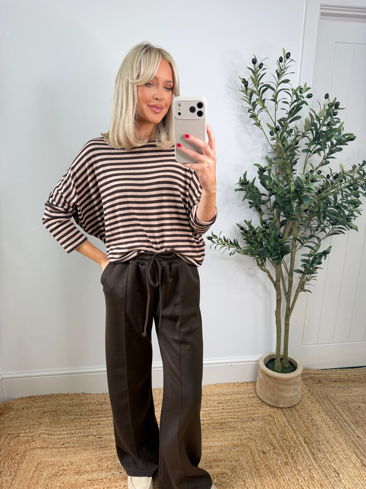 Alexandra Soft Knit Stripe Top - Chocolate