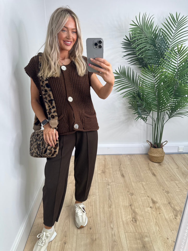 Fern Gold Button Tank - Chocolate