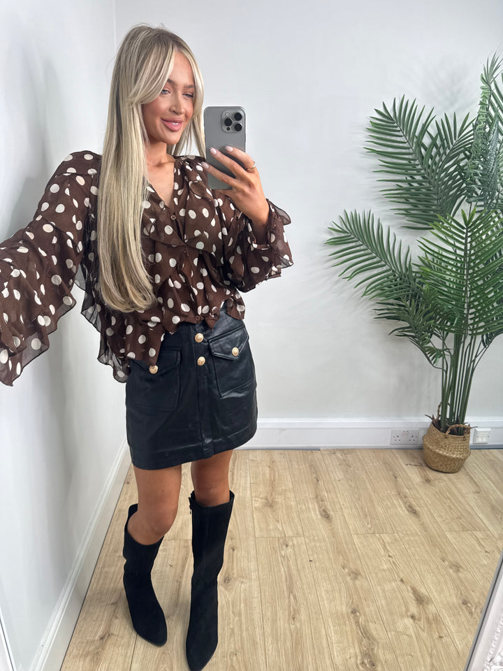 Peony Polka Dot Shirt - Chocolate