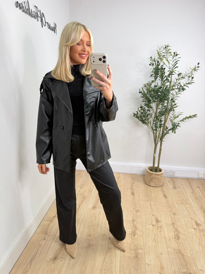 Carlie PU Trench - Black