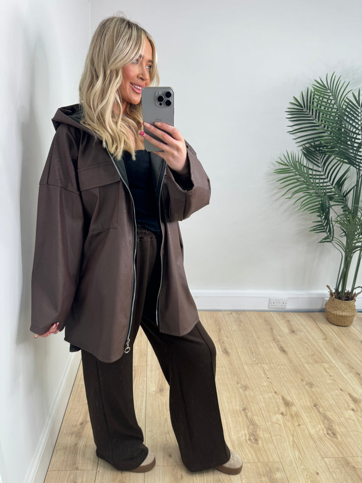 PU Pocket Jacket - Chocolate