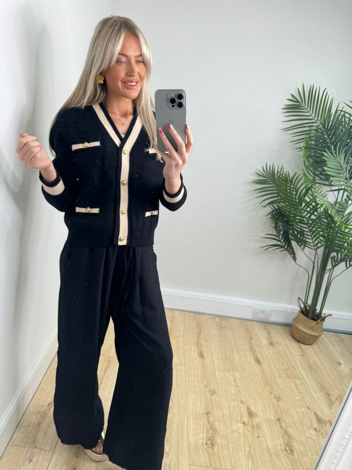 Gold Button Cardigan - Black