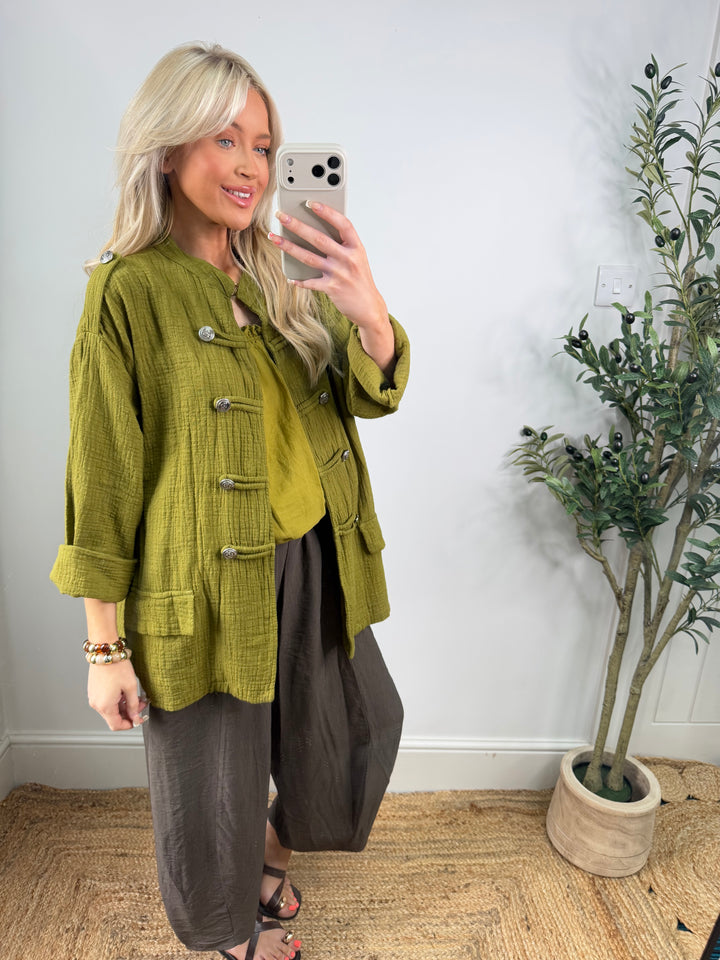 Cheesecloth Military Jacket - Lime