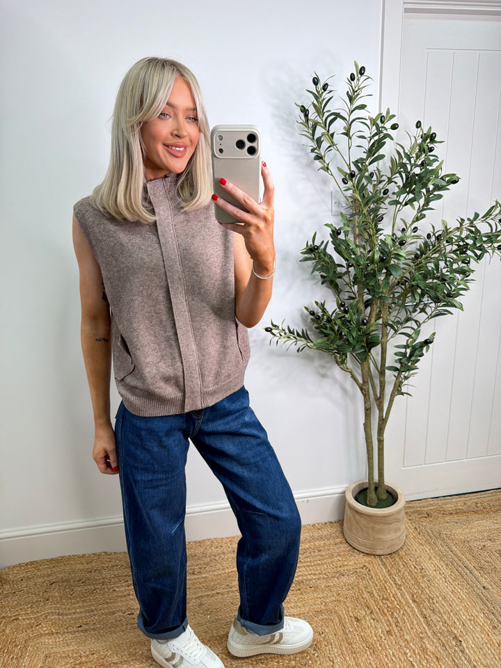 Gianna Mocha Zip Knit