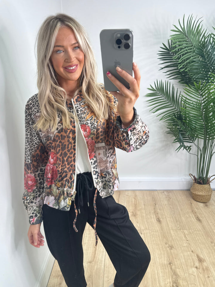 Rose Leopard Bomber Jacket