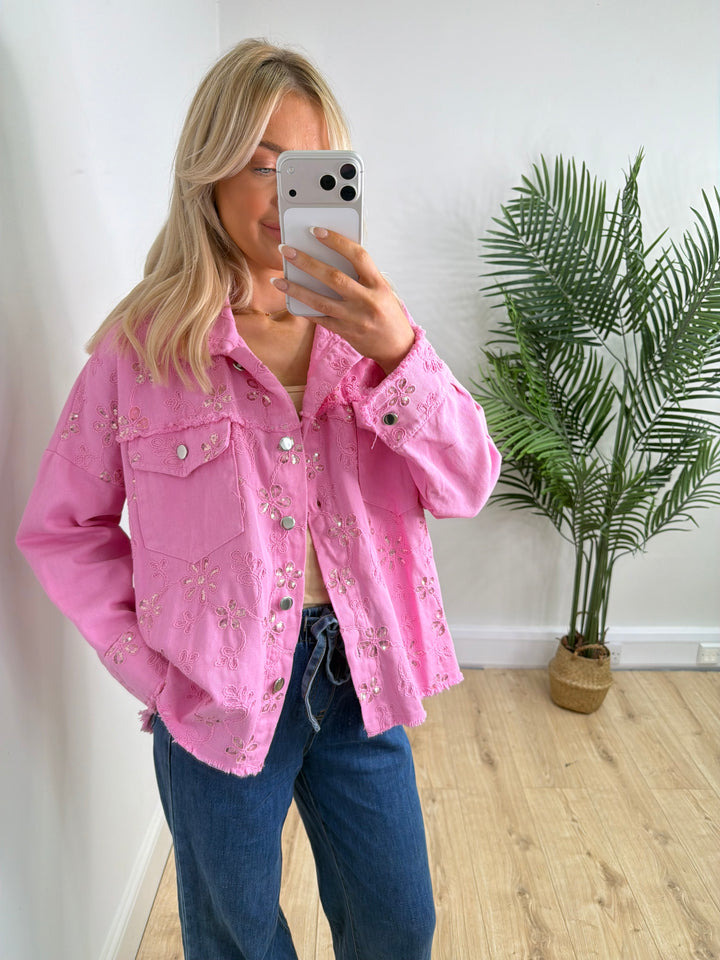 Libby Sequin Denim Jacket - Pink