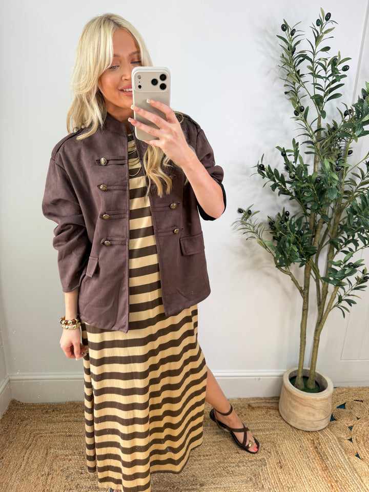 Carmen Military Suede Jacket - Chocolate