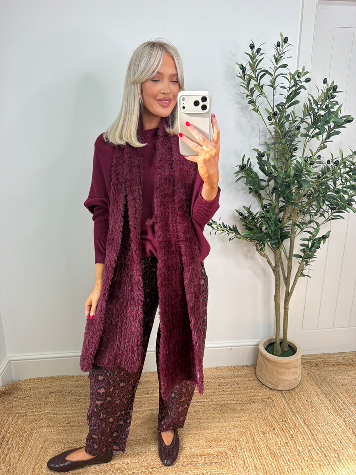 Faux Fur Scarf - Wine