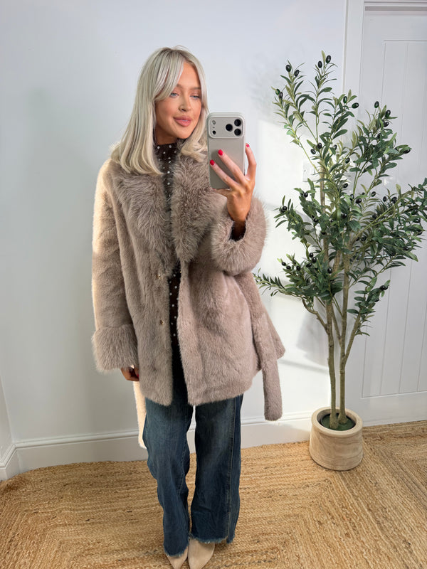 Luxe Fur Faux Coat - Mocha